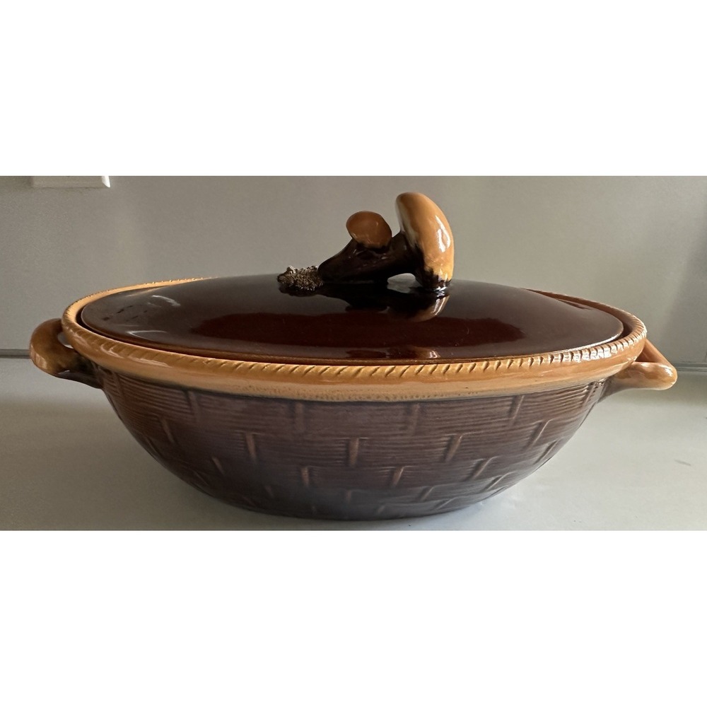 Vintage TELLURITE BELGIUM Majolica Ceramic Casserole Stew Dish Brown 1930s Rare
